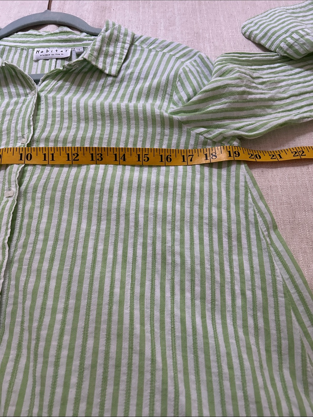 Habitat Cotton Button-Front Tunic Green/White Striped Lagenlook Coastal Small - Picture 8 of 14
